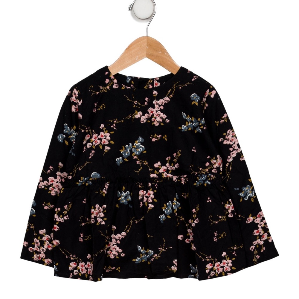 BONPOINT Girls Black Floral Blouse Top - Size 4